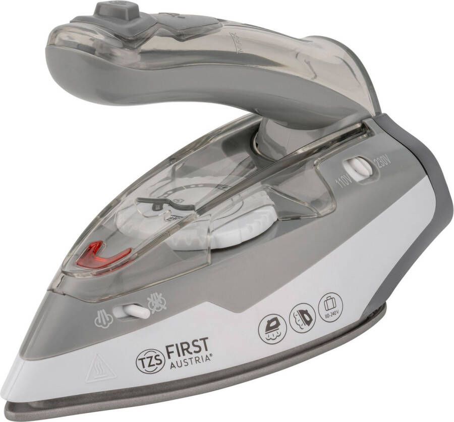TZS FIRST AUSTRIA Reisstrijkijzer 70ml Stoomstrijkijzer Travel Inklapbaar 1100W Grijs