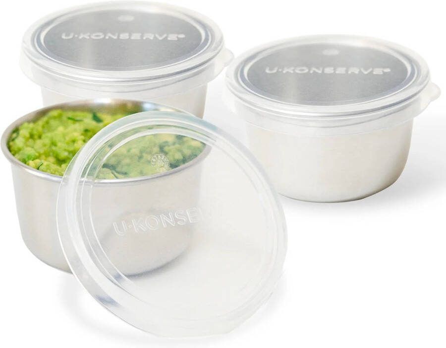 U-Konserve Mini Trio ronde rvs voedselcontainers met siliconen deksel 3oz 90ml (set van 3) Transparant