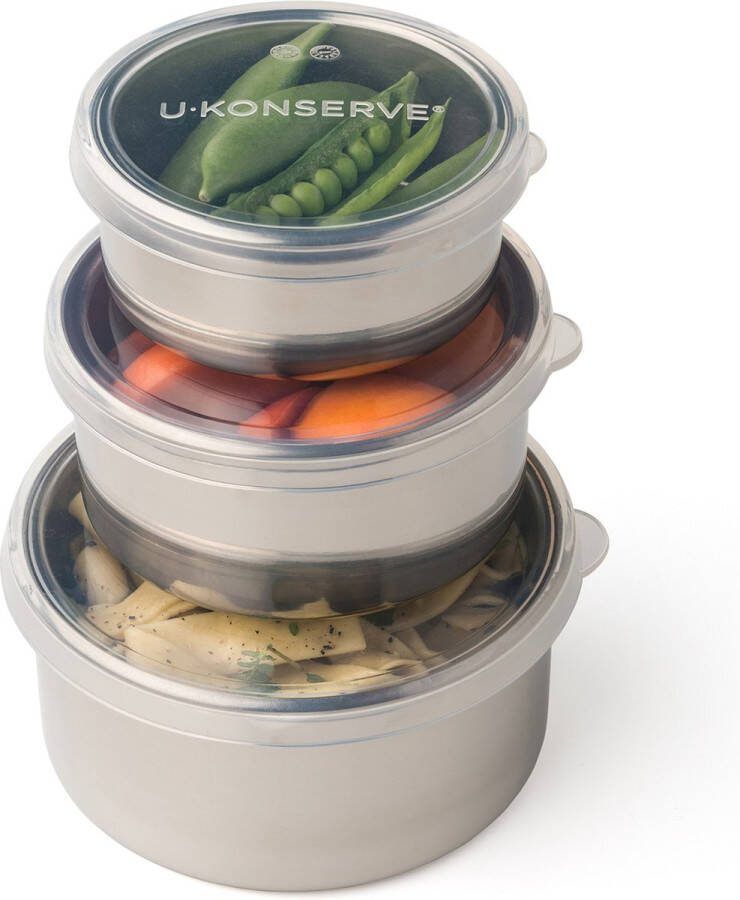 U-Konserve nesting trio ronde rvs voedselcontainers met siliconen deksel (set van 3) clear