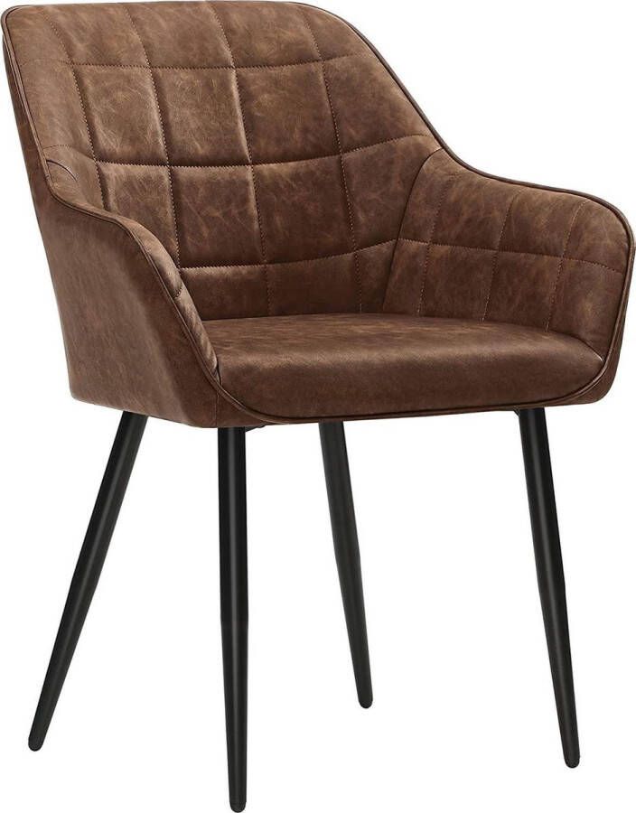 UA-Products Eetkamerstoel fauteuil gestoffeerde stoel met armleuningen PU-bekleding vintage tot 110 kg belastbaar voor eetkamer woonkamer slaapkamer donkerbruin