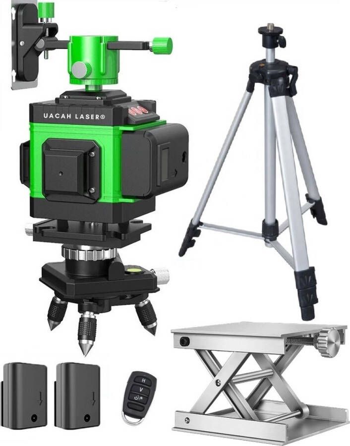 Uacah zelfnivellerend kruislijnlaser 4D Bouwlaser Professionele set 60m 360° Graden roterende laser 16 lijnen Lijnlaser Laser waterpas Met statief en draagtas