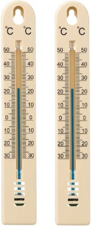 Ubbink Set van 2x stuks binnen buiten thermometer beige kunststof 3 x 17 cm Weermeters Temperatuurmeters