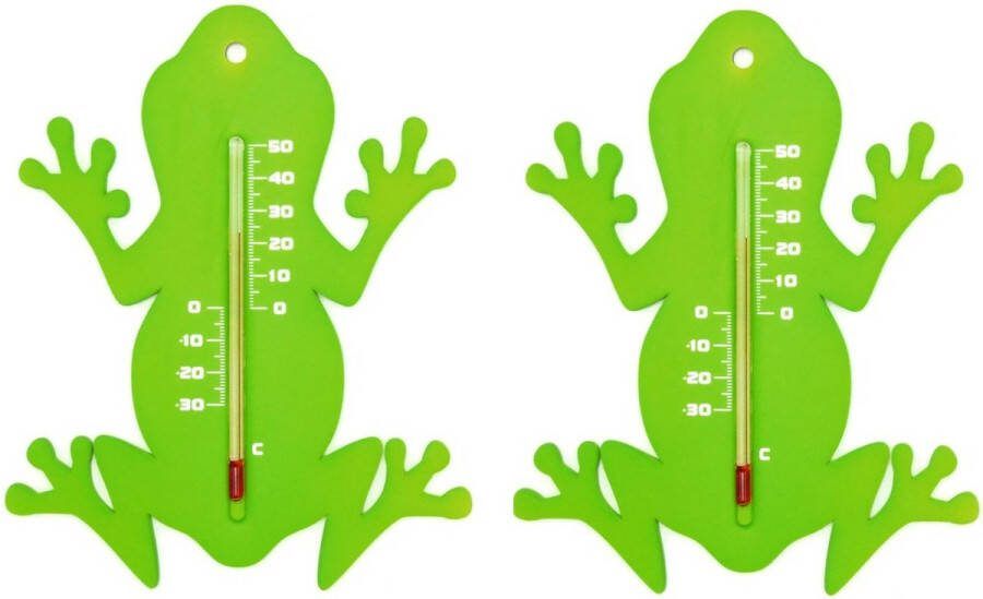 Ubbink Set van 2x thermometer voor binnen en buiten groene kikker 15 cm