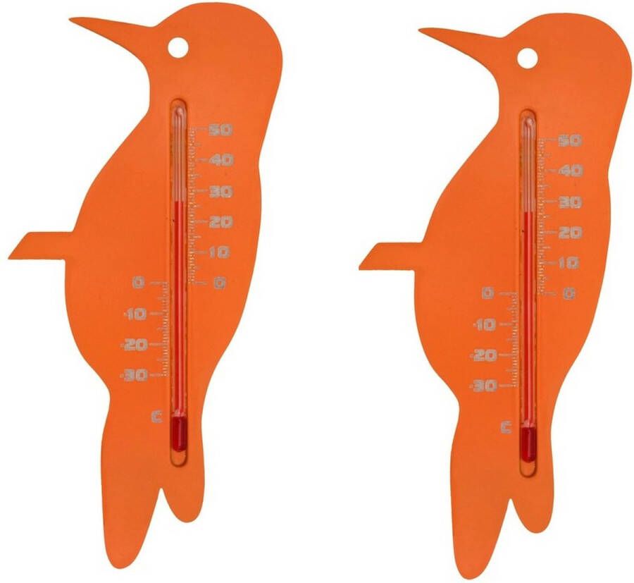 Ubbink Set van 2x thermometer voor binnen en buiten oranje specht vogel 15 cm