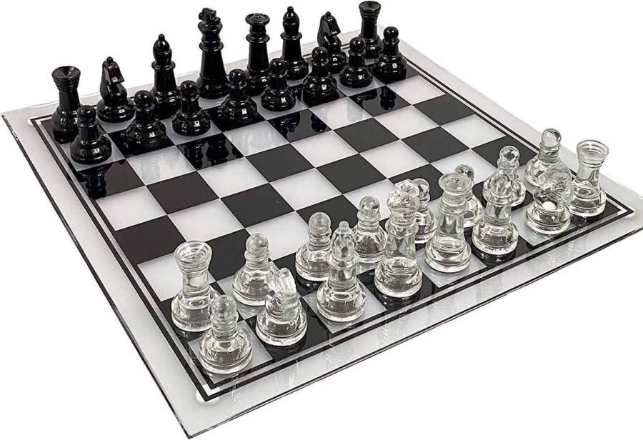 Ubergames Glas Schaakspel Prachtig Zwart Wit 30x30 cm in doos Prachtig Staunton Design