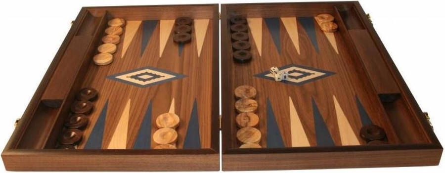 Ubergames Walnoothout Backgammon Blauwe inleg 48 x 60 x 4 x 8 cm