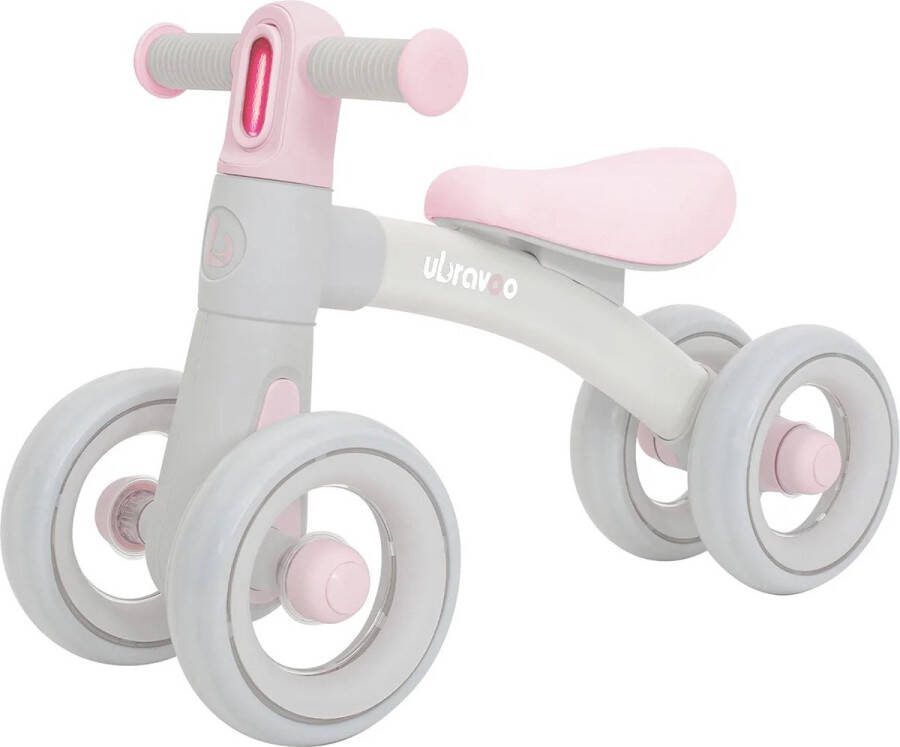 Ubravoo Baby loopfiets 12 tot 36 maanden Loopfiets 1 jaar Baby fiets Loopfiets 2 jaar Meisjes 3 in 1 Koplamp Grijs roze