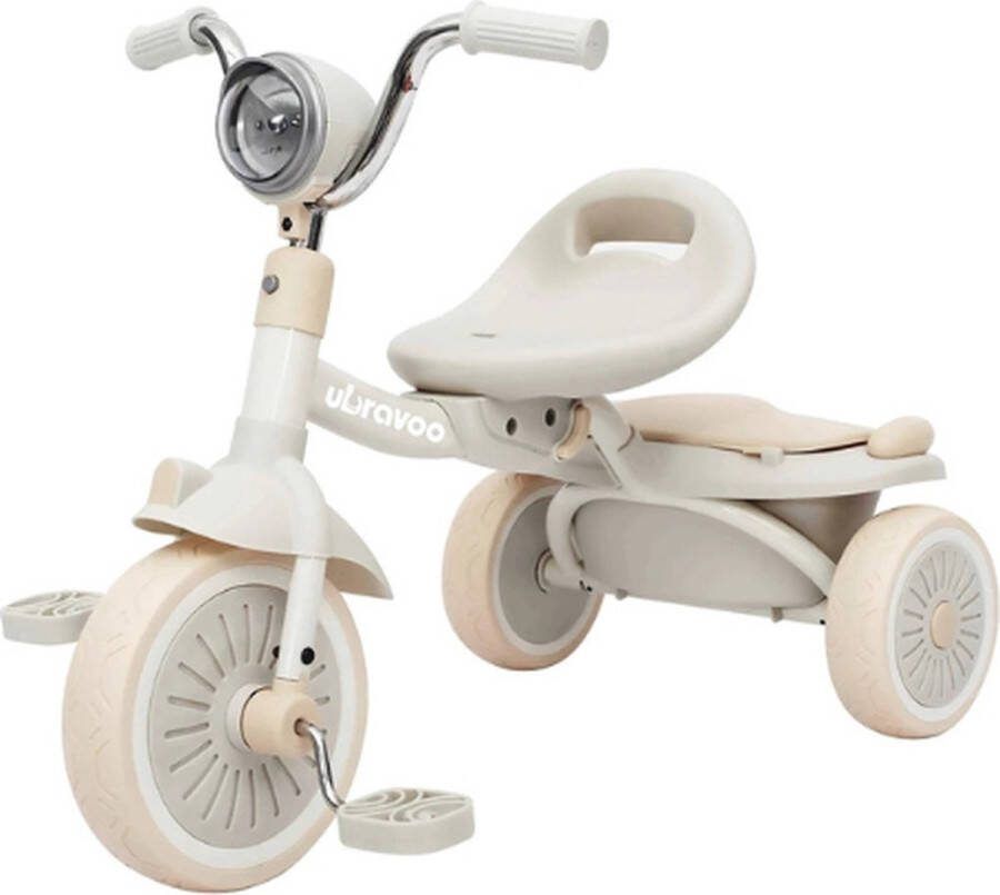 Ubravoo Driewieler Kinderfiets Fiets- Driewieler Peuter Wit Beige Inklapbaar Driewieler Loopfiets