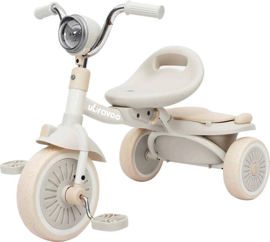 Ubravoo Kanyu Driewieler Wit Opvouwbaar 1-5 jaar Met Pedalen Unieke PU Wielen Schokabsorberend