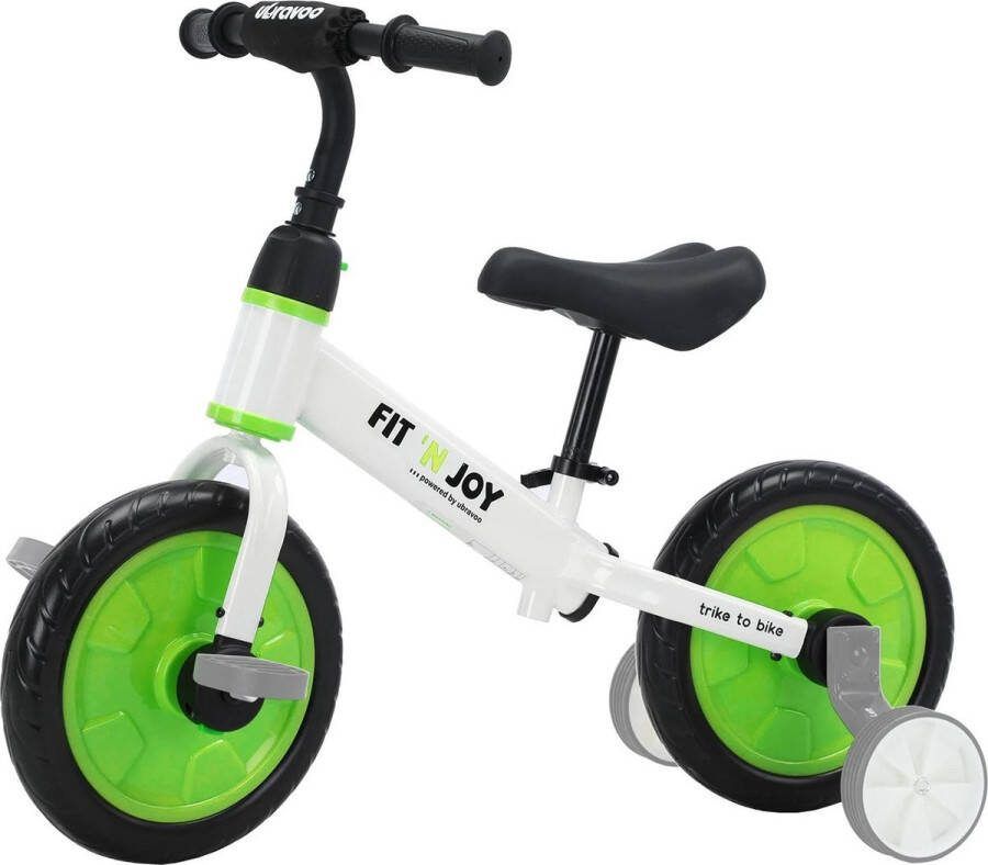 Ubravoo Loopfiets 4-in-1 Kinderfiets Peuterfiets Maximaal Gewicht 30kg Geschikt voor Kinderen 2 tot 5 Jaar Groen Wit