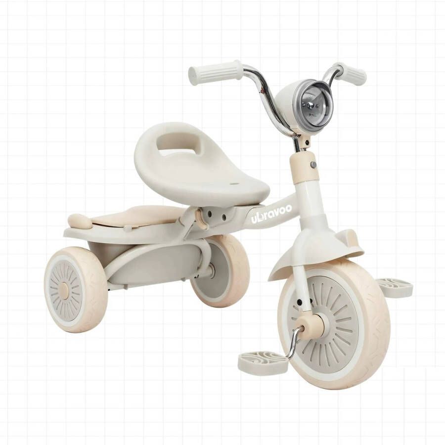Ubravoo Mima™ Driewieler- Kinderfiets- Fiets- Driewieler Peuter- Wit beige- inklapbaar