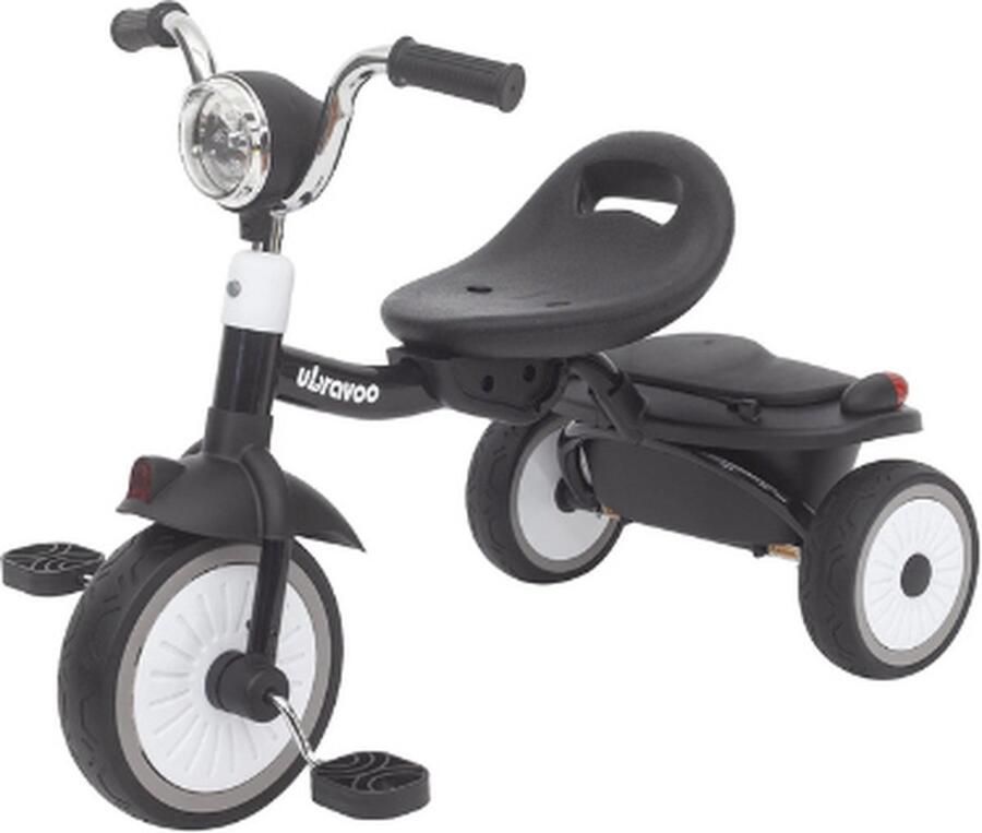 Ubravoo Driewieler 1 tot 5 jaar Peuter fiets Driewielers Driewieler meisje Peuterfiets jongens Met lamp en bakje Zwart Wit