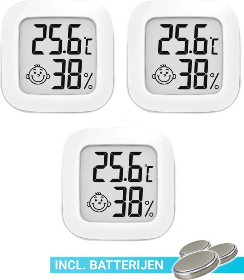 UDUTCH Set van 3 Hygrometers inclusief Batterijen Luchtvochtigheidsmeter Thermometer- Digitale Vochtmeter Voor Binnen