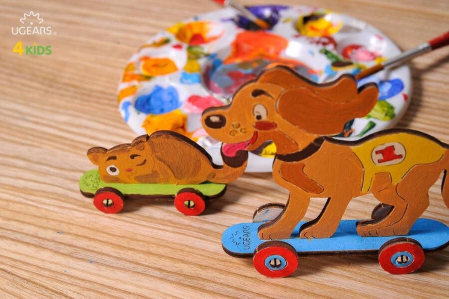 Ugears Modelbouw Kleurenmodel Poes en hondje op skateboard Hout