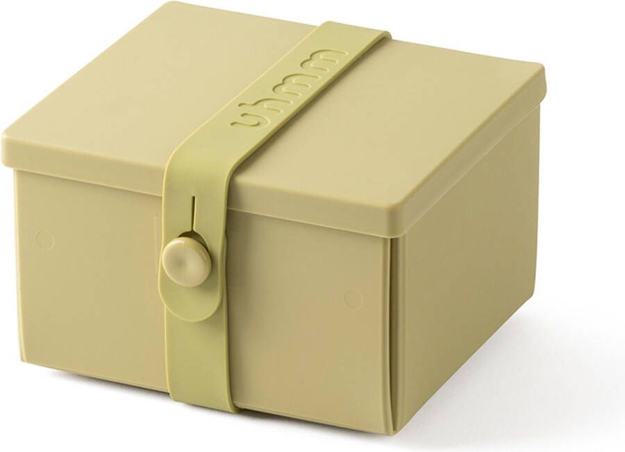 Uhmm Box 02 Olive Box & Strap Lunch to Go vierkant square plat uitvouwbaar foldable flat voedselveilig food safe – geschikt voor vaatwasser vriezer magnetron dishwasher freezer microwave safe 100% recyclable – Deens Danish Design