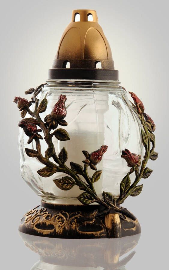 Uitvaart & Bloemen Graflantaarn Valencia Wit Grafkaars – Graflicht – Grafdecoratie Windlicht- herdenkingslicht incl kaars buiten outdoor