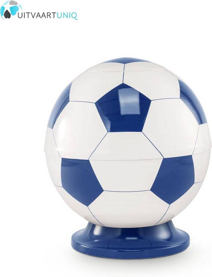 UitvaartUniq Kinder urn voetbal wit en blauw messing