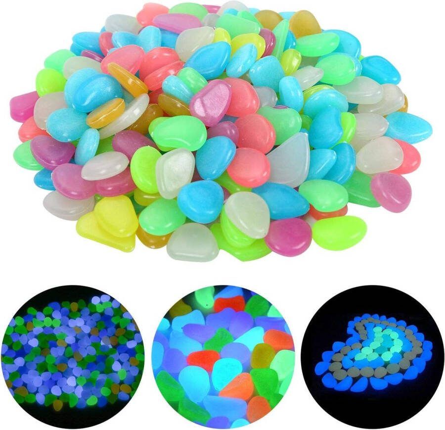 Ulikey Glow in The Dark stenen 200 stuks Kleurrijk 1 cm breed Lichtstenen kiezelstenen decoratie Lichtgevende stenen Aquarium tuin kinderkamer