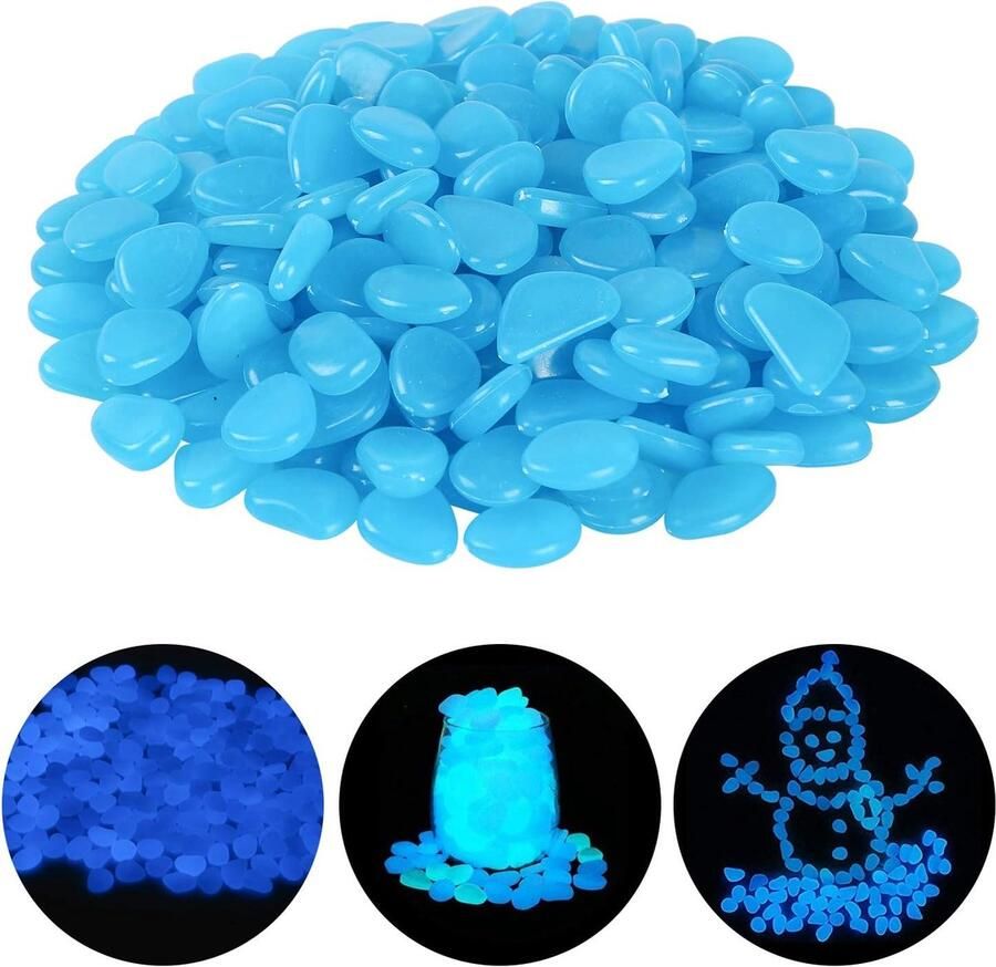 Ulikey Glow in The Dark stenen 200 stuks Blauw 1 cm breed Lichtstenen kiezelstenen decoratie Lichtgevende stenen Aquarium tuin kinderkamer