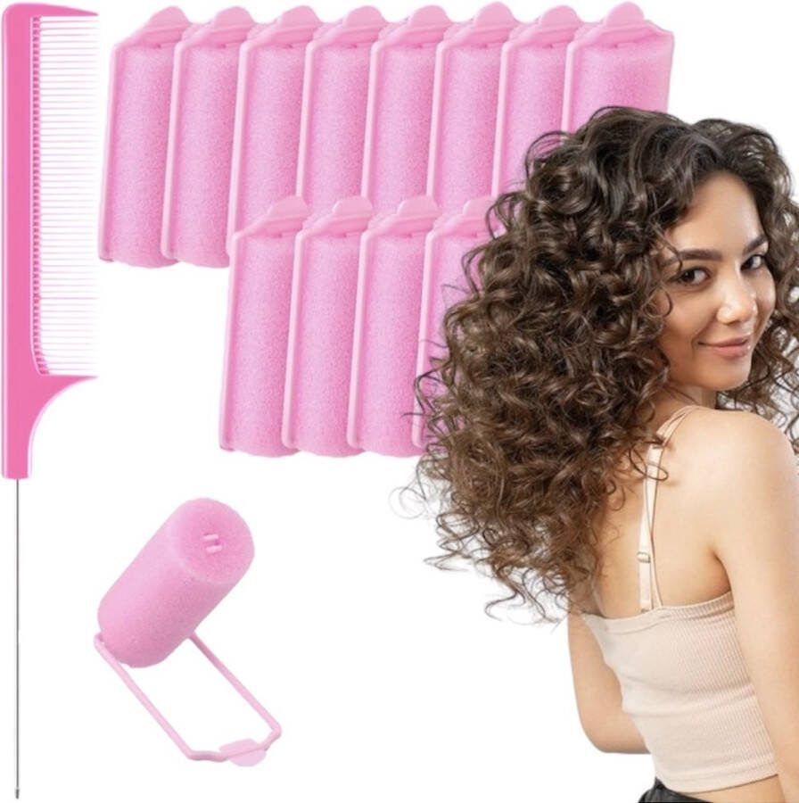 Ultiluxe Haarrollers set 12 stuks Roze 1.5 cm dik Schuimspons krulspelden voor krullen Haarkrullers Krullen zonder hitte Heatless curls Haarstyling Zachte spons krullers met bevestigingsklem Krulset Haarklemmen Foam rollers