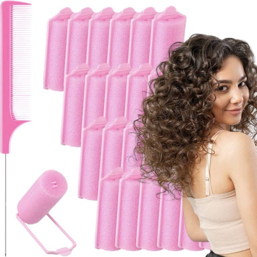 Ultiluxe Haarrollers set 24 stuks Roze 1.5 cm dik Met punt kam Schuimspons krulspelden voor krullen Haarkrullers Krullen zonder hitte Heatless curls Haarstyling Zachte spons krullers met bevestigingsklem Krulset Foam rollers