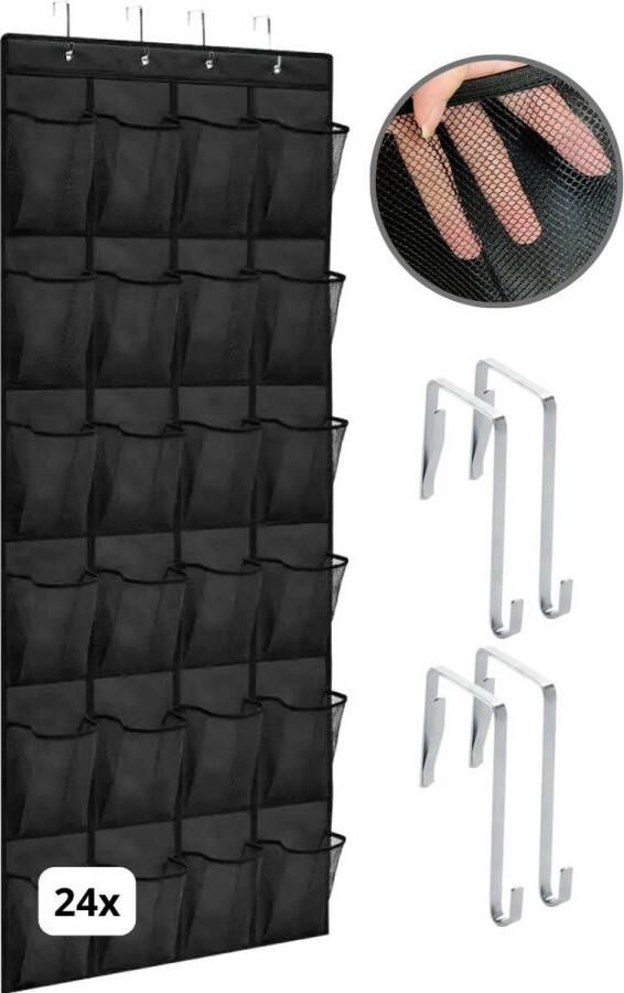 Ultiluxe Schoenenkast hangend 24 vakken Schoenen opberger voor aan de deur Opbergsysteem Hangsysteem voor schoenen Zwart Hangende opberger Schoenenzak Kledingkast hang organizer Schoenenhouder