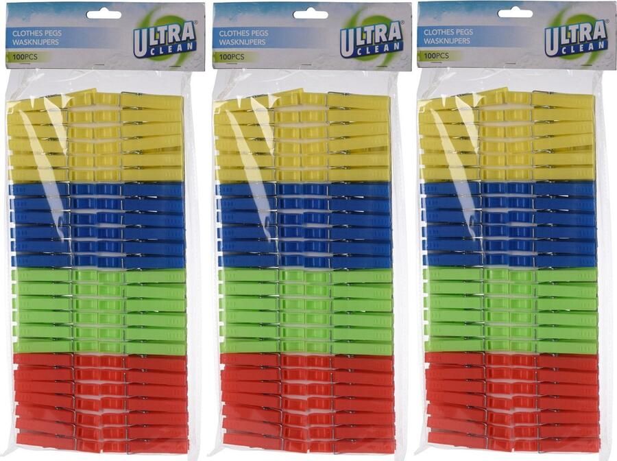 Ultra Clean Wasknijpers 300x kunststof gekleurd 8 cm