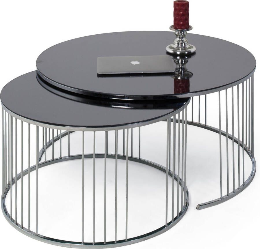 Ultra Luxury Living FLORANSA Salontafel Met Spiegelglas Set van 2 Zilver Chroom