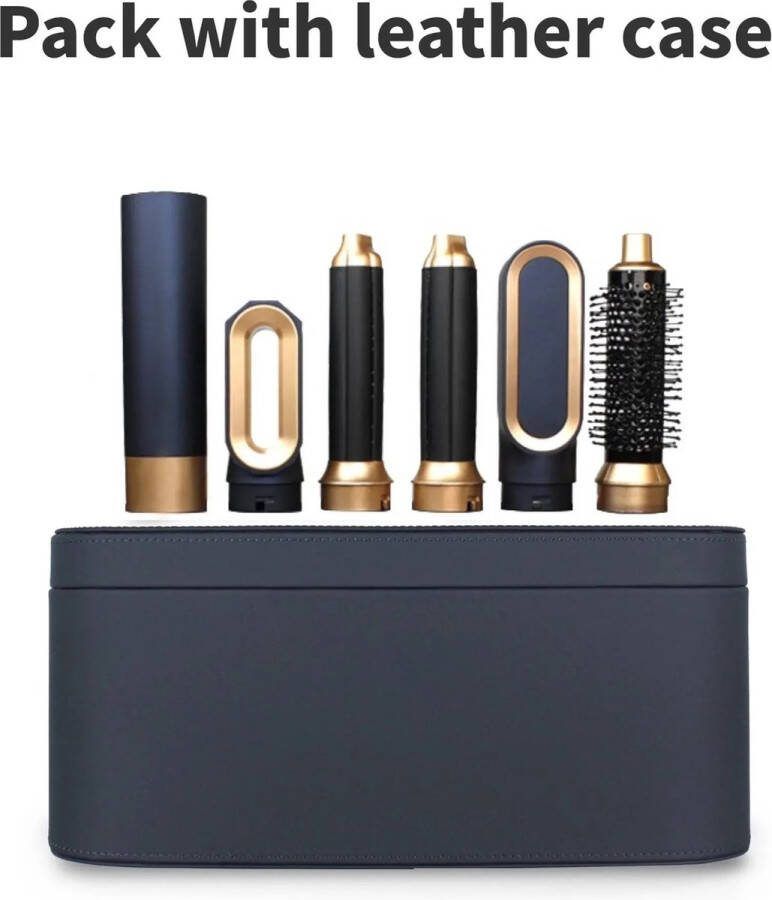 Umar Go-shipping 5 In 1 Krul Hairwrap Set Airstyler Krultang Multistyler Krultang Föhnborstel Zwart Goud Met Leren Box