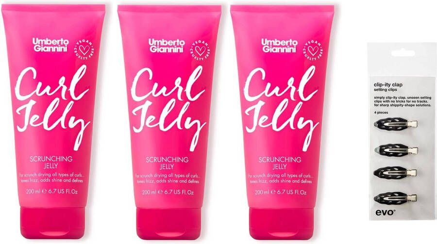 Umberto Giannini 3 x Curl Jelly Vegan 200ML + Gratis EVO Clip-ity Setting Clips Voordeelset