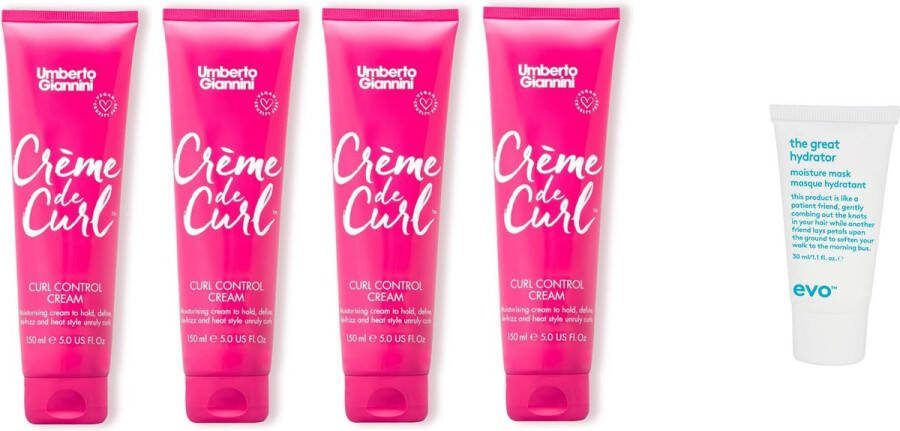 Umberto Giannini 4 x Crème De Curl Control Cream + WILLEKEURIG Travel Size