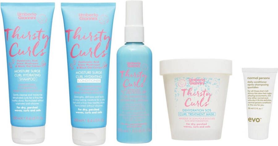 Umberto Giannini Thirsty Curls Curl Hydrating Shampoo 250ml Conditioner 250ml Curl Enhancing Hydrating Lotion 150 ml Curl Treatment Mask 200ml + Gratis Evo Normal Persons Daily Conditioner 30ml