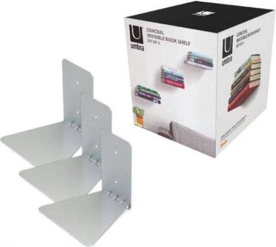 Umbra Conceal 3 Pack Boekensteun set van 3 groot 14x17.8x16.5cm zilver - Foto 1