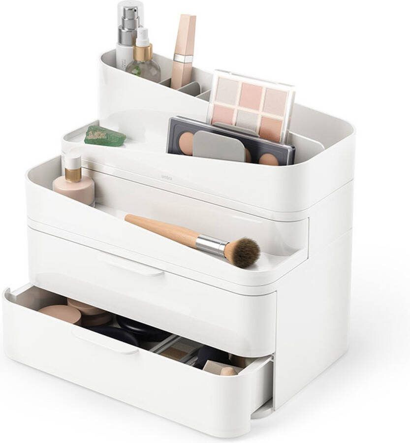 Umbra Duurzame make up display 3 niveau's Wit Sorteervakken Stapelbaar Duurzaam Uitschuifbaar