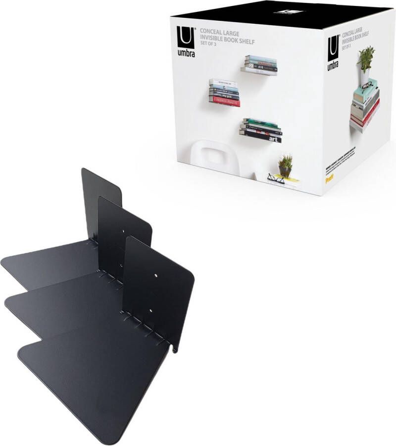 Umbra onzichtbare boekenplank Conceal groot Set van 3 stuks zwart