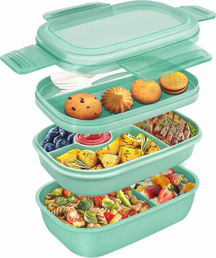 Umiblu Lunchbox set 3 laags Groen 1900 ml Stapelbare broodtrommel met vakken Voor volwassenen of kinderen Bento box