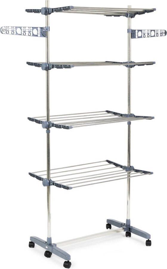 Umuzi Cleaning 4-Laagse Droogtoren Inklapbaar Droogrek Wasrek met Wieltjes 142 x 55 x 175 cm 19 32 Meter Hangruimte
