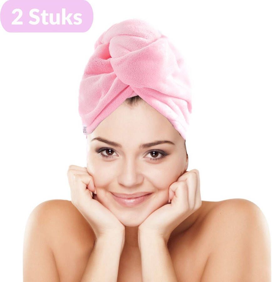 UNBOX 2 Stuks Haarhanddoek Microvezel Handdoek Microvezel Handdoek Haar Alle Haartypen 25x70 Extra Groot Roze