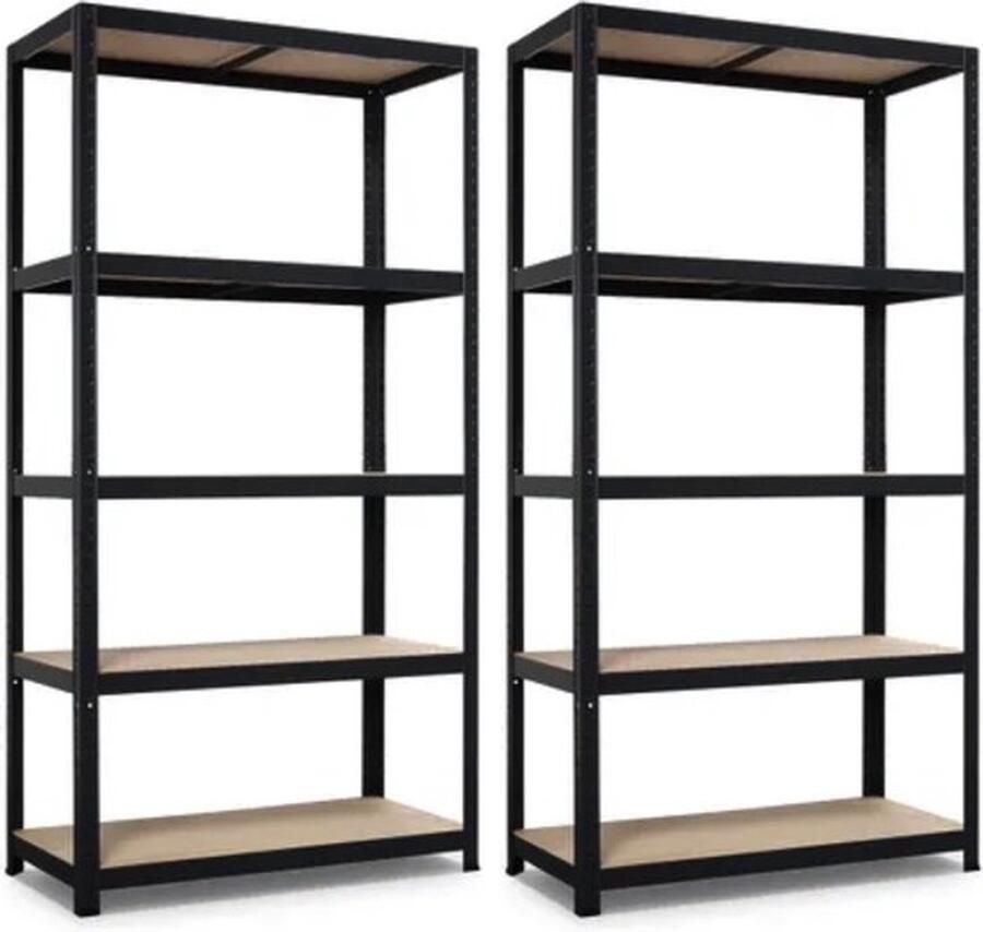 UNBRAND Metalen Stellingkast Set van 2 Zwart 180x90x40cm 5 planken Extra Sterk Opbergrek 400kg draagkracht 80kg per plank 2 stuck Stellingkast wandkast Magazijnstelling Metalen Stellingkast