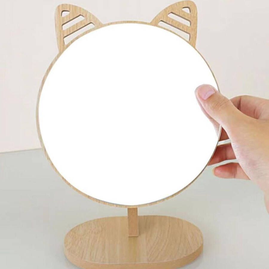 Unbranded 360 Graden Draaibaar Tafelblad Make-up Spiegel met Standaard Houten Vanity Mirror Desktop Spiegel Houten Frame Cosmetische HD Spiegel voor Kantoor Slaapkamer Badkamer (Circulair)