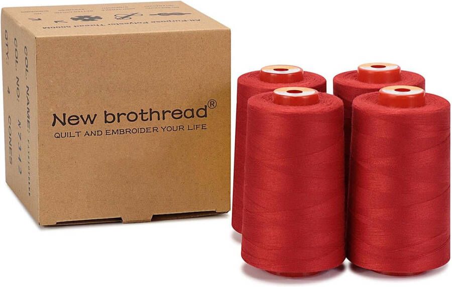 Unbranded 4 Grote Kegels van 5000m polyester naaigaren voor alle doeleinden 40S 2 (Tex27) voor naaien quilten patchwork serger en overlock Red