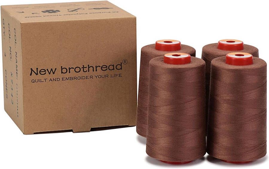 Unbranded 4 Grote Kegels van 5000m polyester naaigaren voor alle doeleinden 40S 2 (Tex27) voor naaien quilten patchwork serger en overlock Cocoa