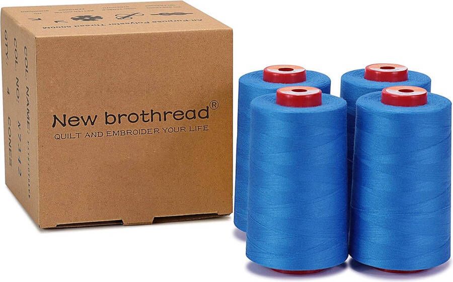 Unbranded 4 Grote Kegels van 5000m polyester naaigaren voor alle doeleinden 40S 2 (Tex27) voor naaien quilten patchwork serger en overlock Sky Blue