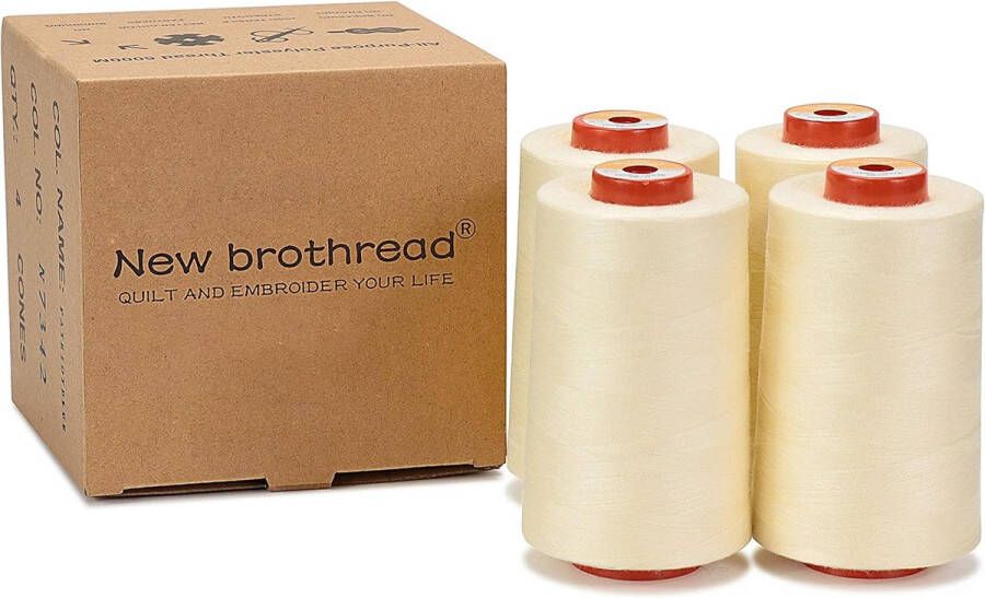 Unbranded 4 Grote Kegels van 5000m polyester naaigaren voor alle doeleinden 40S 2 (Tex27) voor naaien quilten patchwork serger en overlock Ivory White