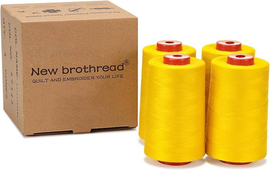 Unbranded 4 Grote Kegels van 5000m polyester naaigaren voor alle doeleinden 40S 2 (Tex27) voor naaien quilten patchwork serger en overlock Lemon