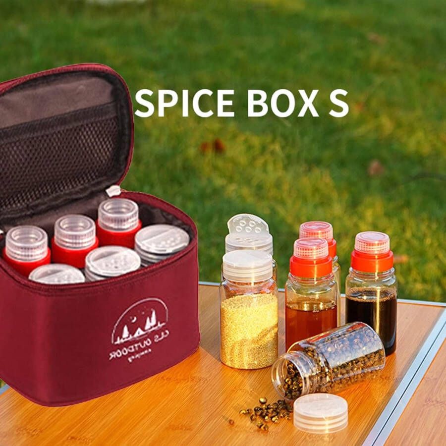 Unbranded 6 stuks Camping Spice Jars Sets Zout en Peper Shakers met Draagbare Reizen Opbergtas Kruiden Organizer Containers Dispenser voor Outdoor BBQ Picknic Wijnrood