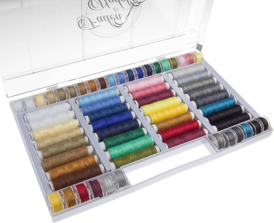 Unbranded 64-delig; naaiset: 32 spoelen en 32 spoelen naaigaren voor naaimachines verschillende kleuren 100% polyester + 5 universele naalden voor naaimachines