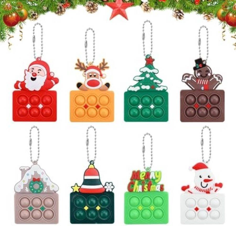 Unbranded 8 stuks knijpspeelgoed van siliconen pop-it fidget-speelgoed sleutelhanger pop-it bubbelspeelgoed anti-stress mini pop push it fidget toy sleutelhanger voor kinderen jongeren en volwassenen