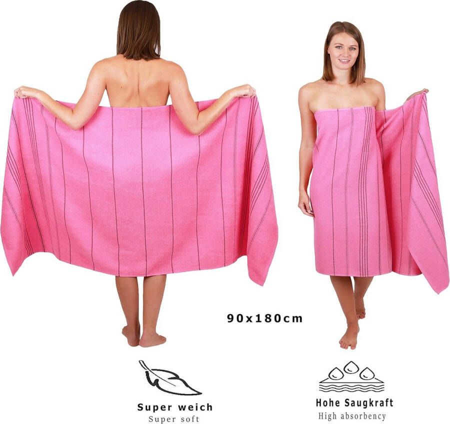 Unbranded Badhanddoek XXL strandhanddoek Lines 100% katoen grootte 90 x 180 cm kleur fuchsia