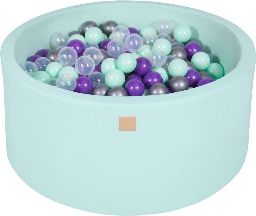 Kiddo Match Ballenbak KATOEN Mint 90x40 incl. 300 bollen Mint Transparant Zilver Violet Vaderdag cadeau